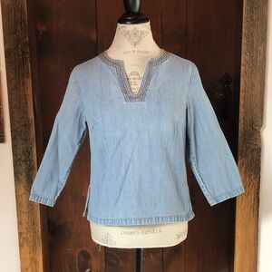 Newport News Light Blue Denim Blouse